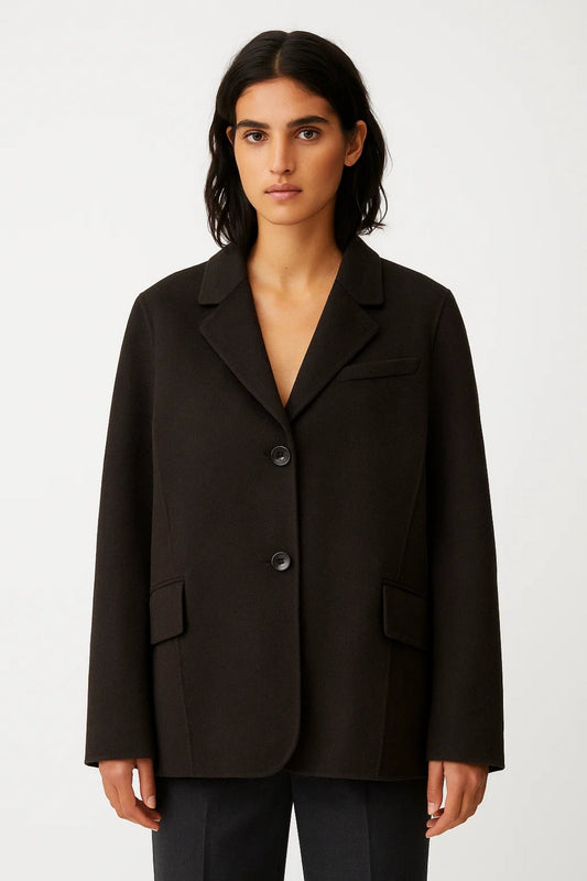 Manteau Simple‑Boutonné Femme | Laine Mélangée | Col Classique