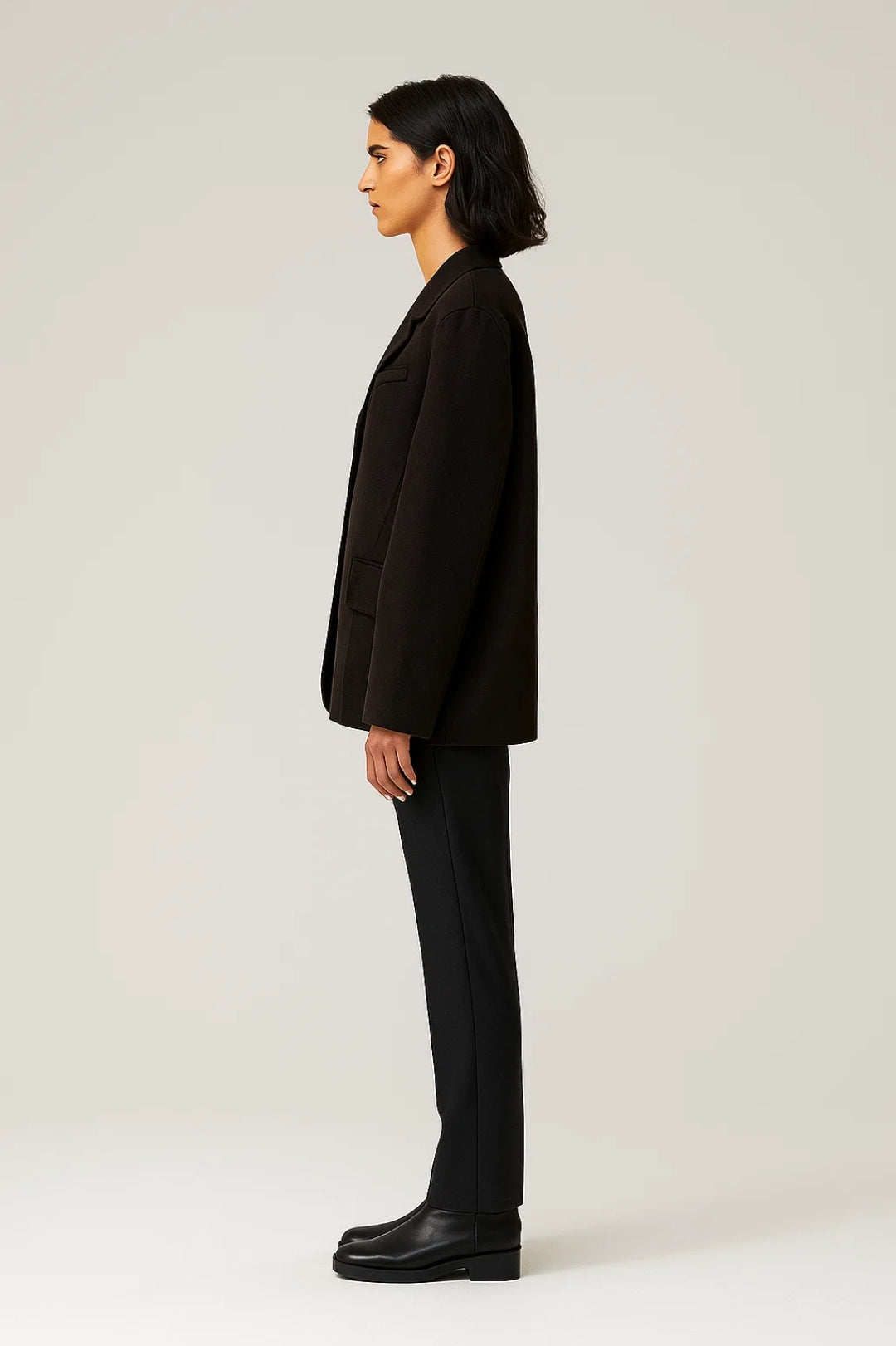 Manteau Simple‑Boutonné Femme | Laine Mélangée | Col Classique