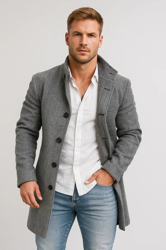Manteau Homme | Long à Rayures Fines | Élégant, Structuré et Idéal pour Hiver