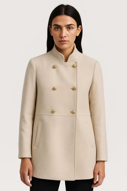 Manteaux | Manteau Court Style Militaire | Col Haut | Boutons Dorés