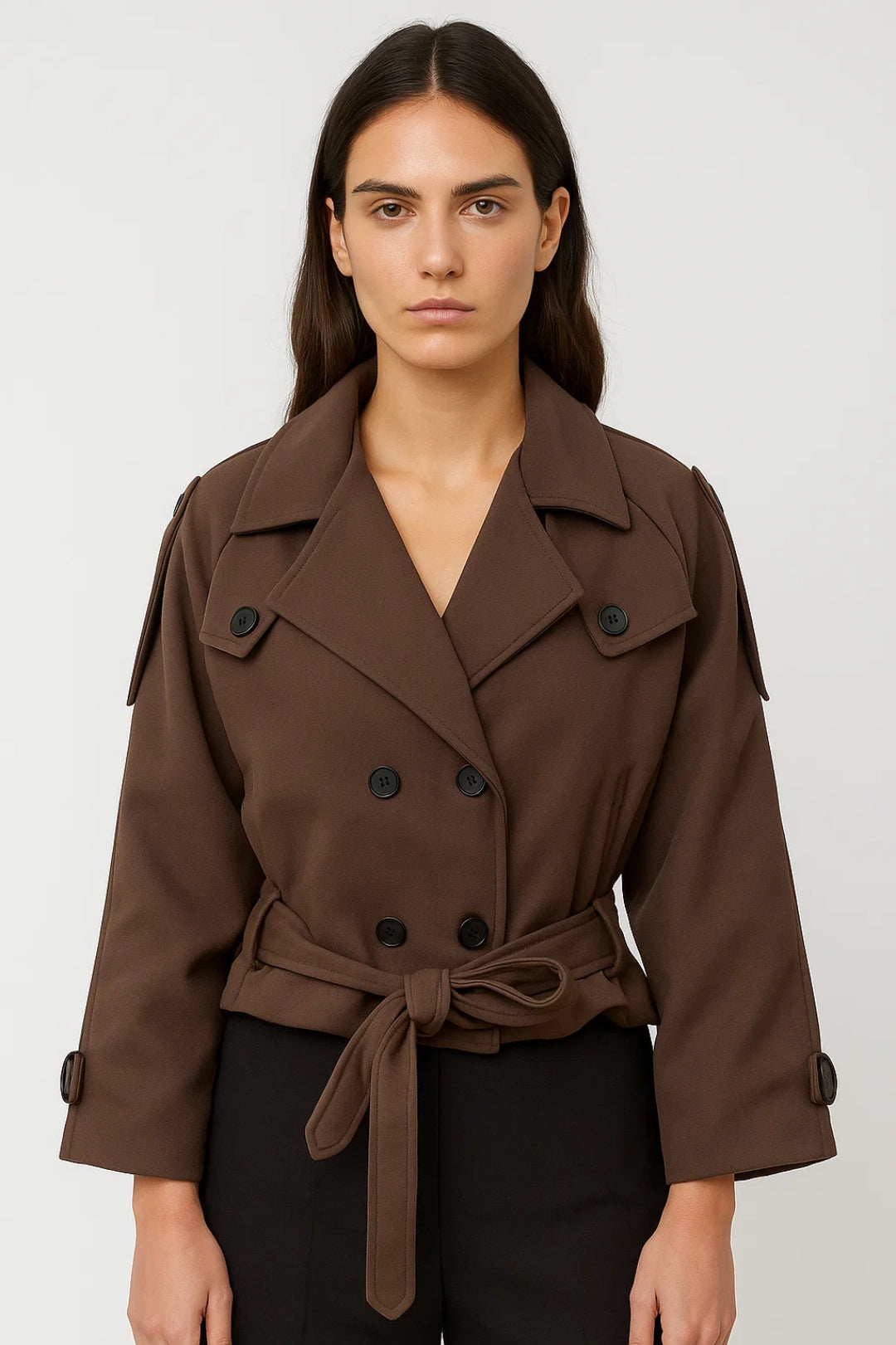 Manteaux | Trench Court Croisé avec Ceinture | Élégant | Essentiel