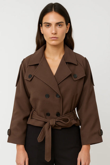Manteaux | Trench Court Croisé avec Ceinture | Élégant | Essentiel