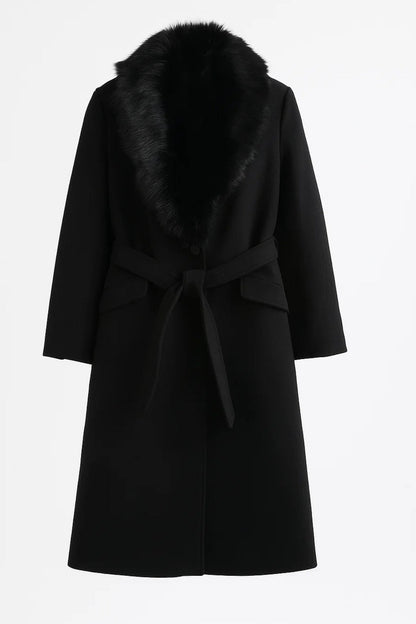 Manteaux Élégants | Manteau long ceinturé à col en fausse fourrure | Chaud et Intemporel
