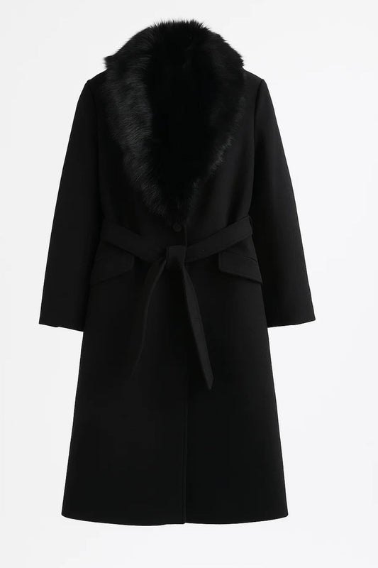 Manteaux Élégants | Manteau long ceinturé à col en fausse fourrure | Chaud et Intemporel
