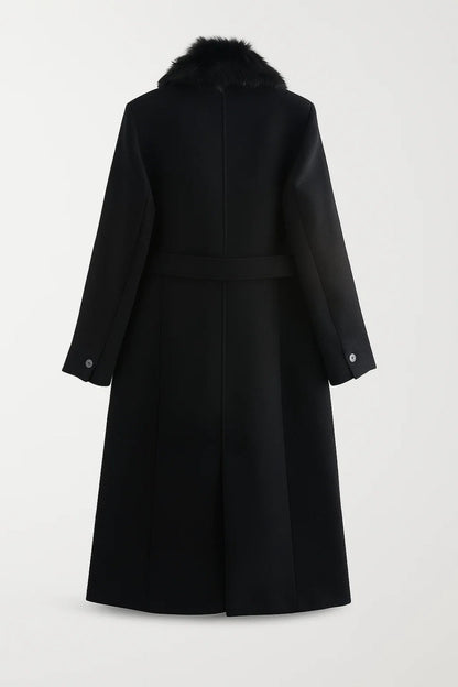 Manteaux Élégants | Manteau long ceinturé à col en fausse fourrure | Chaud et Intemporel