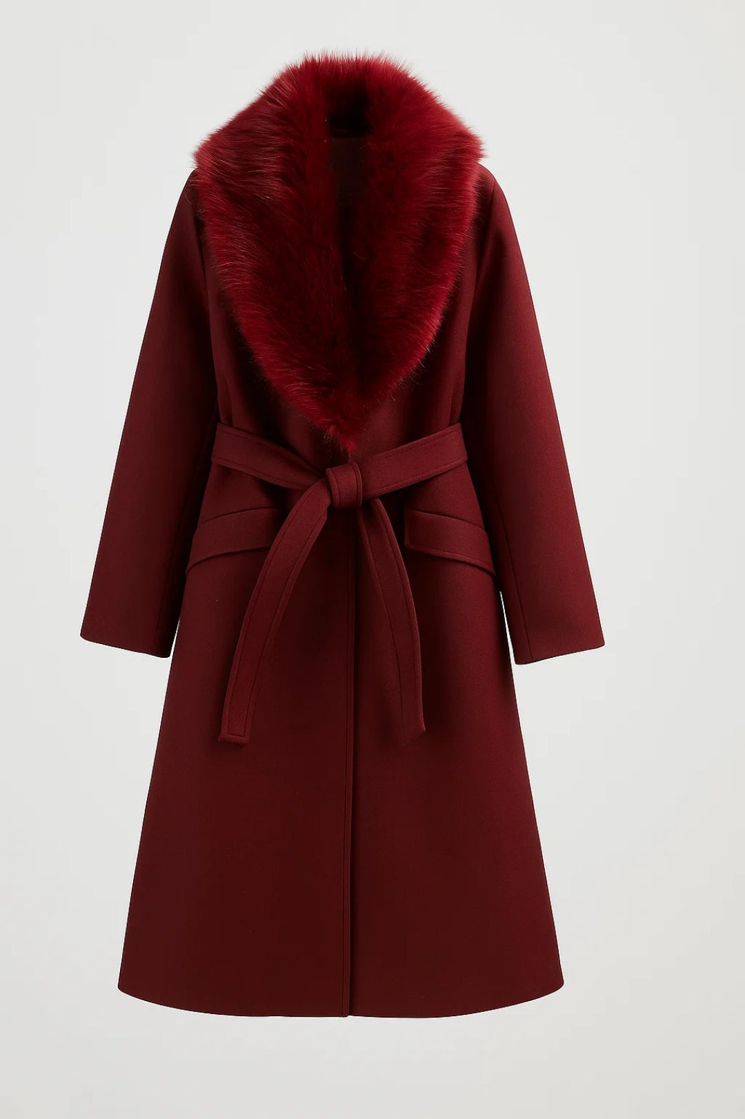 Manteaux Élégants | Manteau long ceinturé à col en fausse fourrure | Chaud et Intemporel