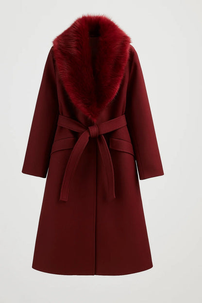 Manteaux Élégants | Manteau long ceinturé à col en fausse fourrure | Chaud et Intemporel