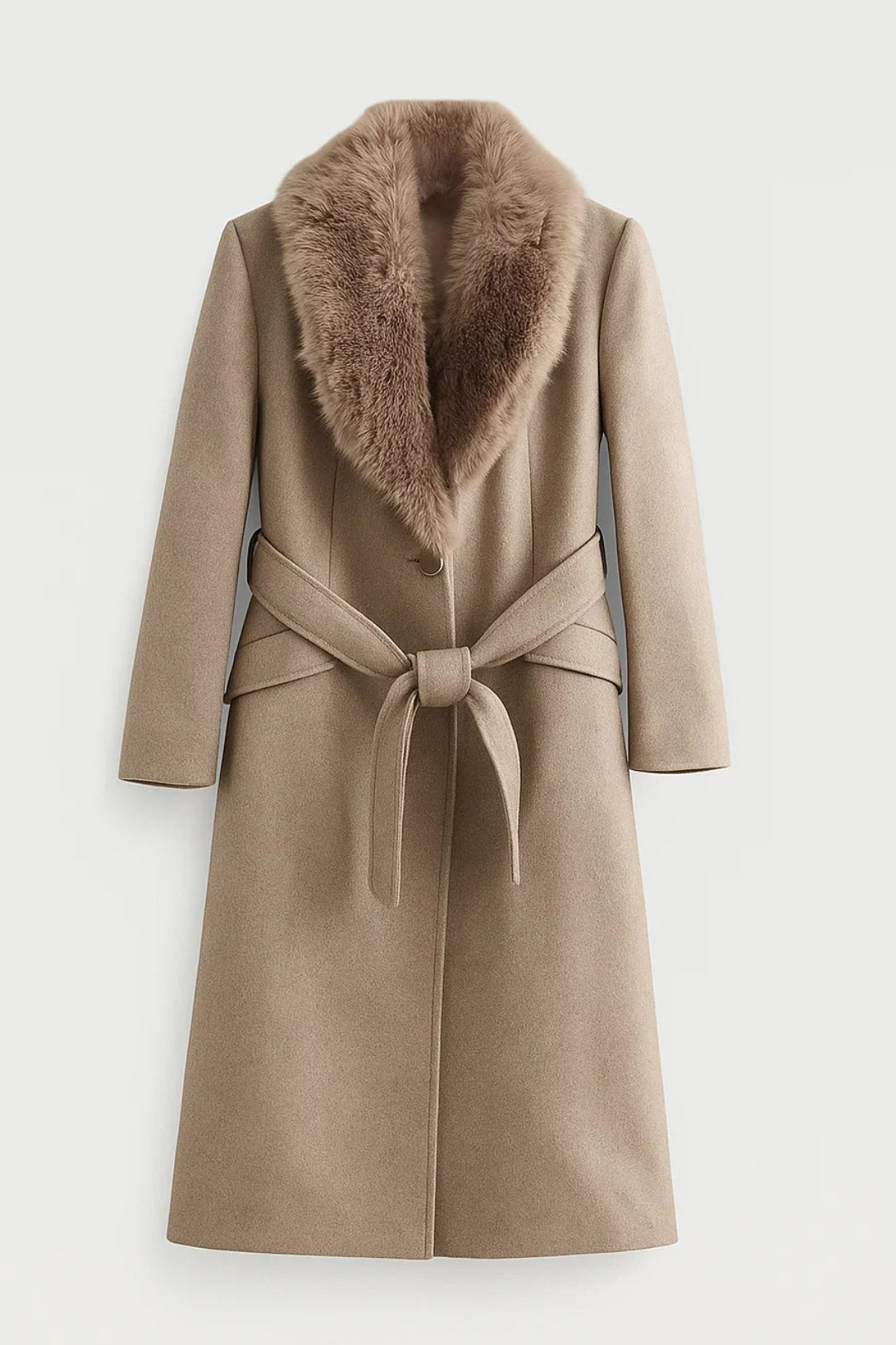 Manteaux Élégants | Manteau long ceinturé à col en fausse fourrure | Chaud et Intemporel