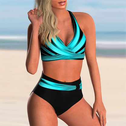 Margaux - Bikini Femme Maillot de Bain Chic Taille Haute avec Haut Cache-Cœur Colour Block