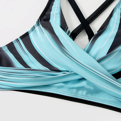 Margaux - Bikini Femme Maillot de Bain Chic Taille Haute avec Haut Cache-Cœur Colour Block