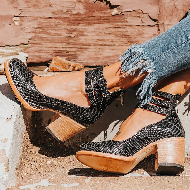 Margaux - Chaussures Orthopédiques Femme Vintage à Triple Bride Cheville et Talon Bloc Bois