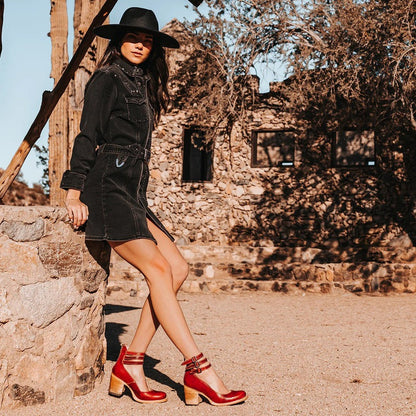 Margaux - Chaussures Orthopédiques Femme Vintage à Triple Bride Cheville et Talon Bloc Bois