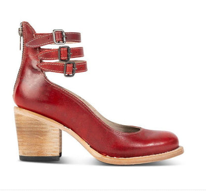 Margaux - Chaussures Orthopédiques Femme Vintage à Triple Bride Cheville et Talon Bloc Bois
