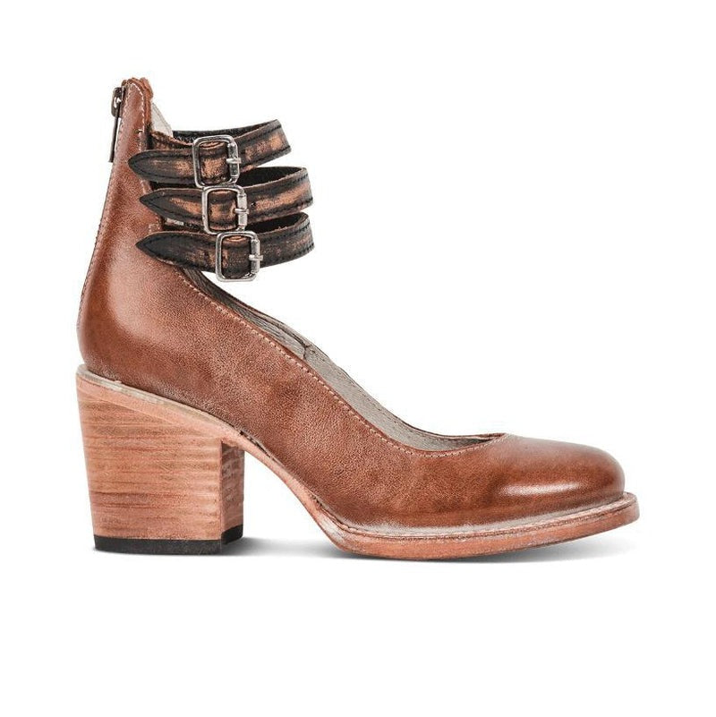 Margaux - Chaussures Orthopédiques Femme Vintage à Triple Bride Cheville et Talon Bloc Bois