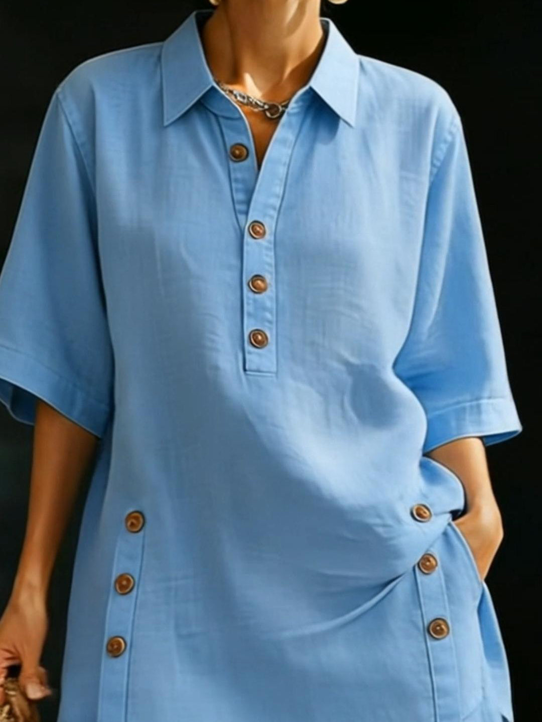 Margaux - Ensemble d'Été en Lin Décontracté Femme avec Chemise Oversize Boutonnée et Short