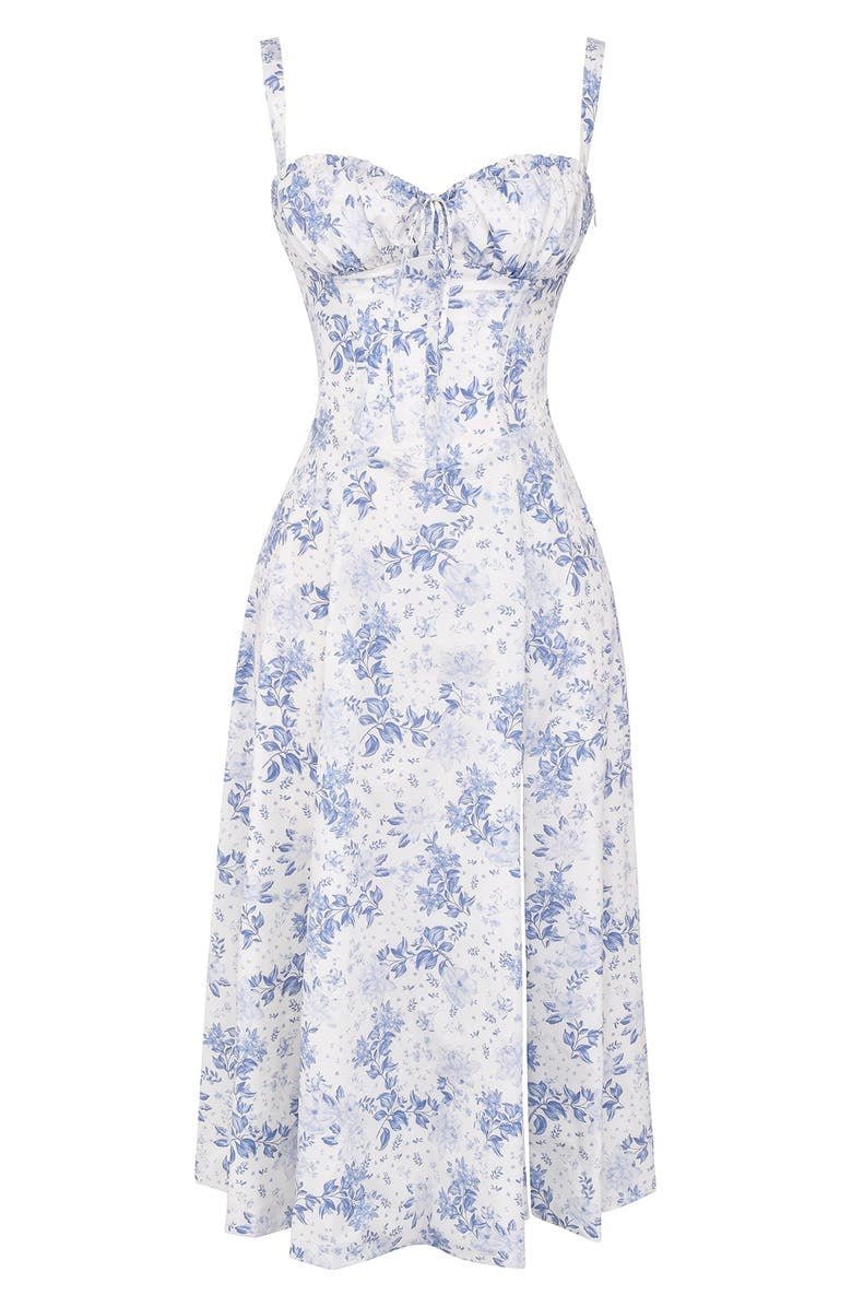 Margaux - Robe Invitée Mariage Femme Romantique Bustier Fleuri avec Fente Midi