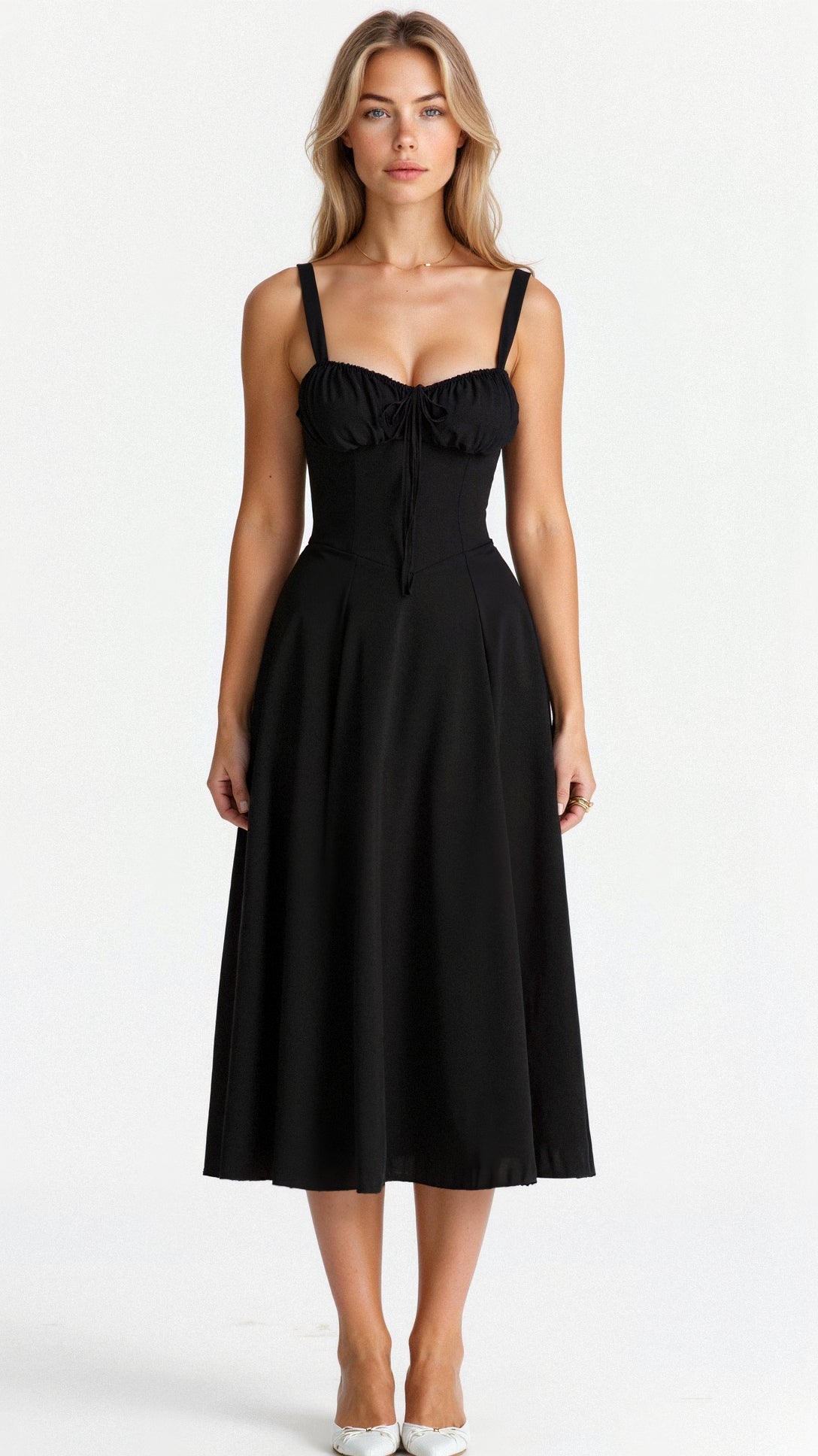 Margaux - Robe Invitée Mariage Femme Romantique Bustier Fleuri avec Fente Midi