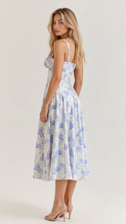 Margaux - Robe Invitée Mariage Femme Romantique Bustier Fleuri avec Fente Midi