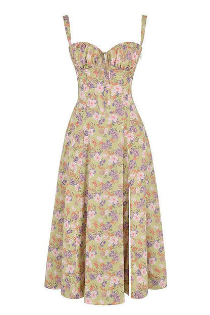 Margaux - Robe Invitée Mariage Femme Romantique Bustier Fleuri avec Fente Midi