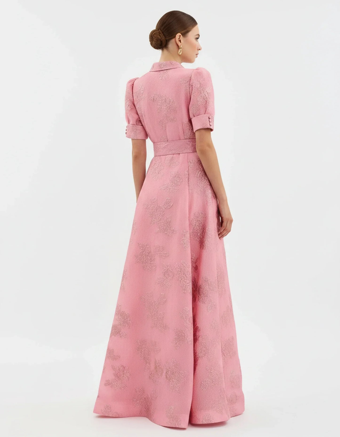Margaux - Robe Maxi Élégante Invitée Mariage Femme avec Col Chemise et Jupe Évasée Structurée