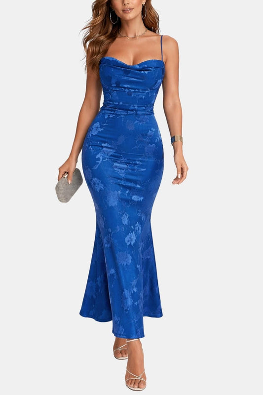 Margaux - Robe d'Été Longue Femme Élégante Moulante avec Fines Bretelles et Col Drapé