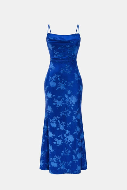 Margaux - Robe d'Été Longue Femme Élégante Moulante avec Fines Bretelles et Col Drapé