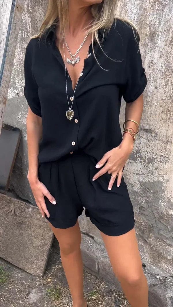 Manon - Blouse en Lin Femme Bohème avec Col Rabattu et Manches Retroussées