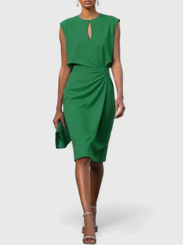 Marion - Robe Invitée Mariage Femme Chic Fourreau Drapé et Découpe Keyhole