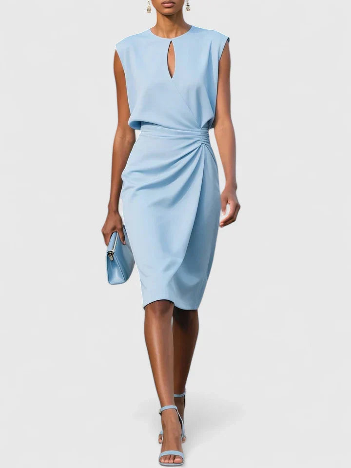 Marion - Robe Invitée Mariage Femme Chic Fourreau Drapé et Découpe Keyhole