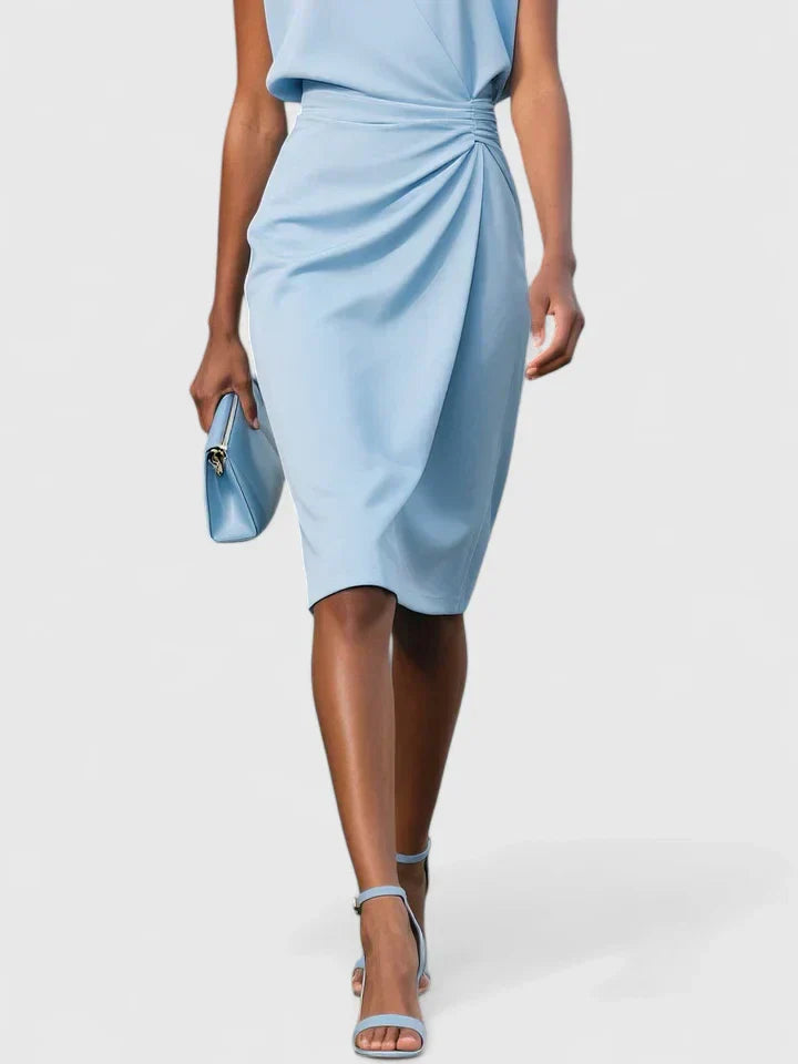 Marion - Robe Invitée Mariage Femme Chic Fourreau Drapé et Découpe Keyhole