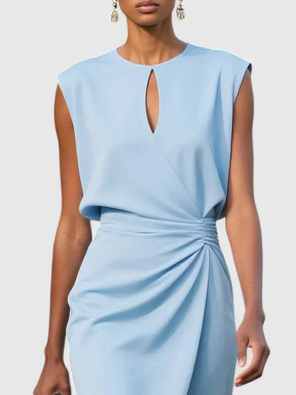 Marion - Robe Invitée Mariage Femme Chic Fourreau Drapé et Découpe Keyhole