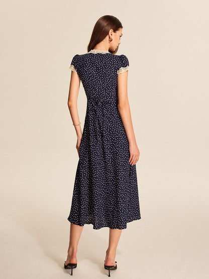 Marion - Robe Longue Romantique Femme avec Col Plongeant et Volant