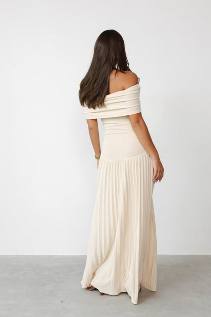 Marion - Robe Mariage Invitée Femme Élégante Longue Épaules Dénudées avec Jupe Plissée