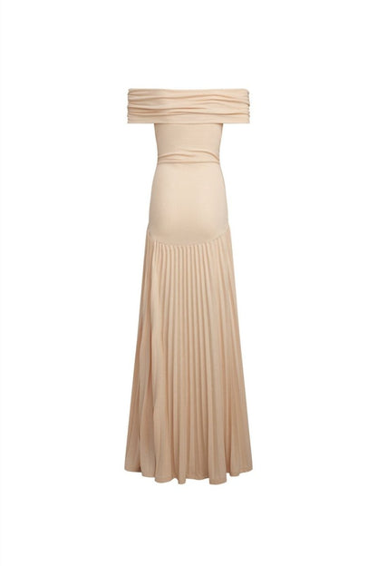 Marion - Robe Mariage Invitée Femme Élégante Longue Épaules Dénudées avec Jupe Plissée