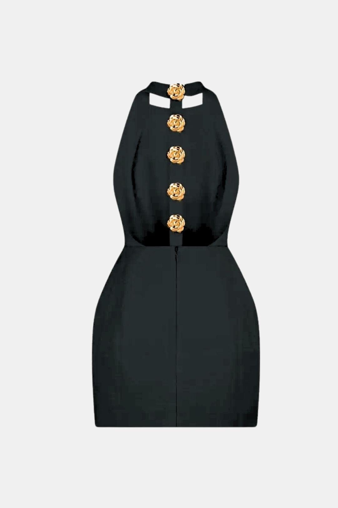 Marion - Robe dos nu Femme Sexy Moulante avec Col Halter et Boutons Dorés