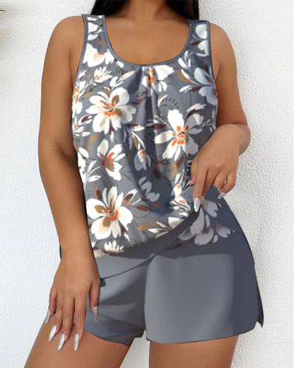 Mathilde - Maillot de Bain Femme Deux Pièces Chic avec Tankini Fleuri et Short Coordonné
