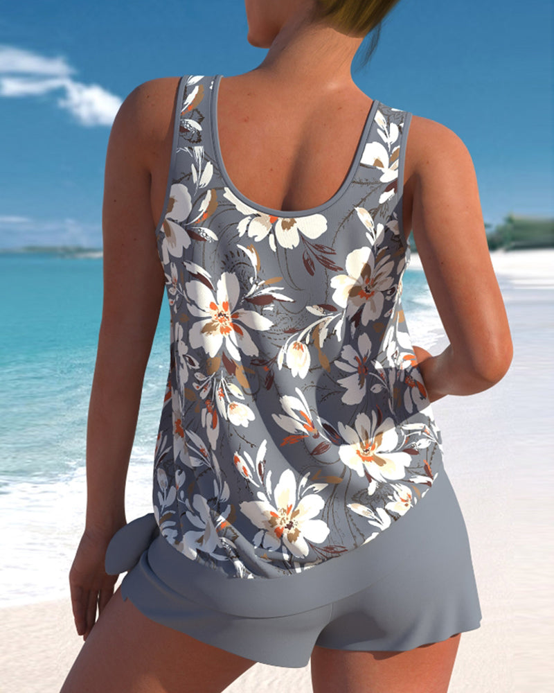Mathilde - Maillot de Bain Femme Deux Pièces Chic avec Tankini Fleuri et Short Coordonné