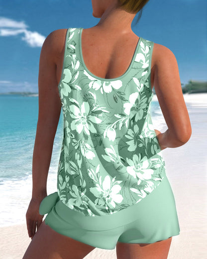 Mathilde - Maillot de Bain Femme Deux Pièces Chic avec Tankini Fleuri et Short Coordonné