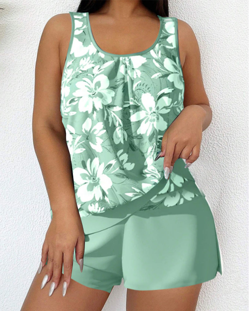 Mathilde - Maillot de Bain Femme Deux Pièces Chic avec Tankini Fleuri et Short Coordonné