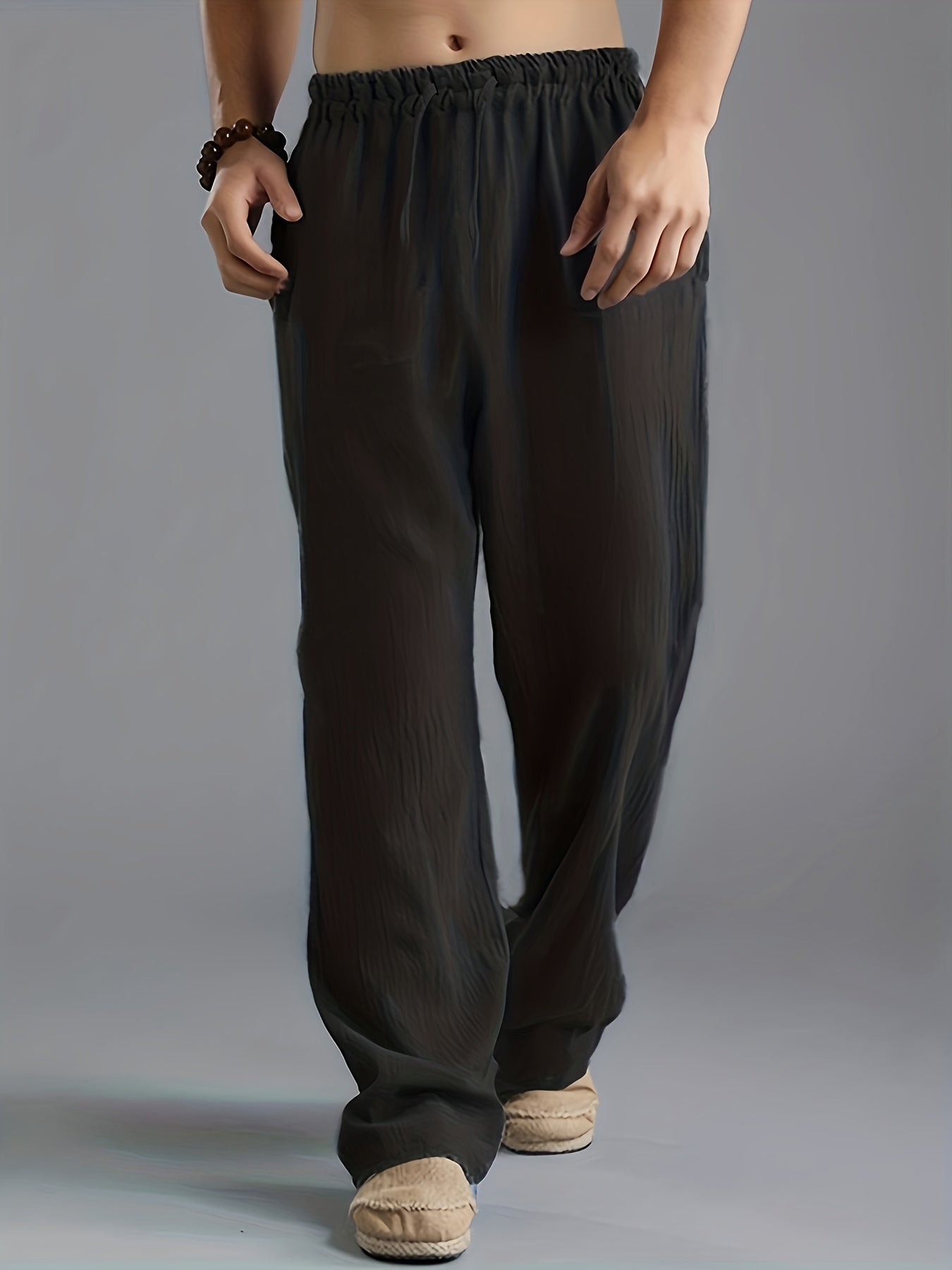 Antoine - Pantalon en Lin Homme Décontracté avec Taille Élastiquée et Coupe Fluide