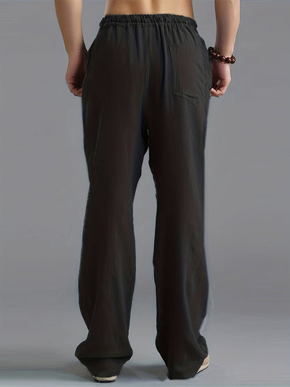 Antoine - Pantalon en Lin Homme Décontracté avec Taille Élastiquée et Coupe Fluide