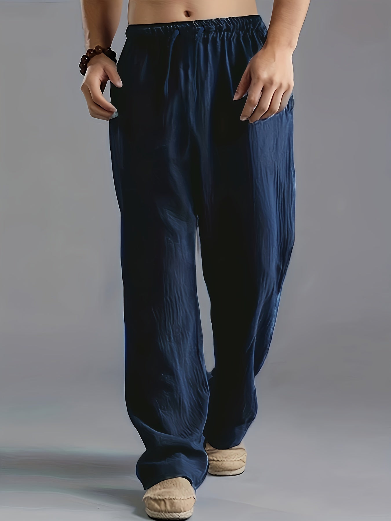 Antoine - Pantalon en Lin Homme Décontracté avec Taille Élastiquée et Coupe Fluide