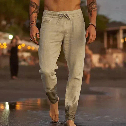Antoine - Pantalon en Lin Homme Casual avec Taille Élastique et Cordon Ajustable