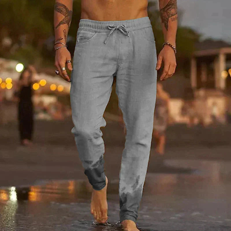 Antoine - Pantalon en Lin Homme Casual avec Taille Élastique et Cordon Ajustable