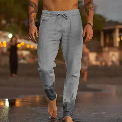 Antoine - Pantalon en Lin Homme Casual avec Taille Élastique et Cordon Ajustable