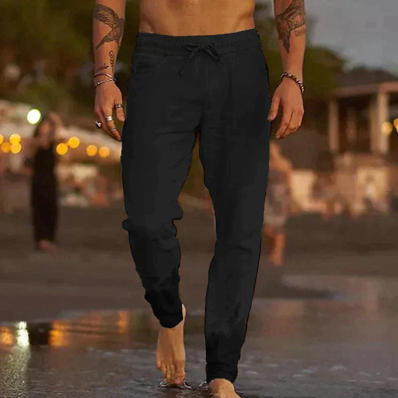 Antoine - Pantalon en Lin Homme Casual avec Taille Élastique et Cordon Ajustable