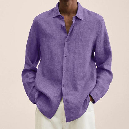 Lucas - Chemise en Lin Homme Classique avec Col Rabattu et Manches Longues