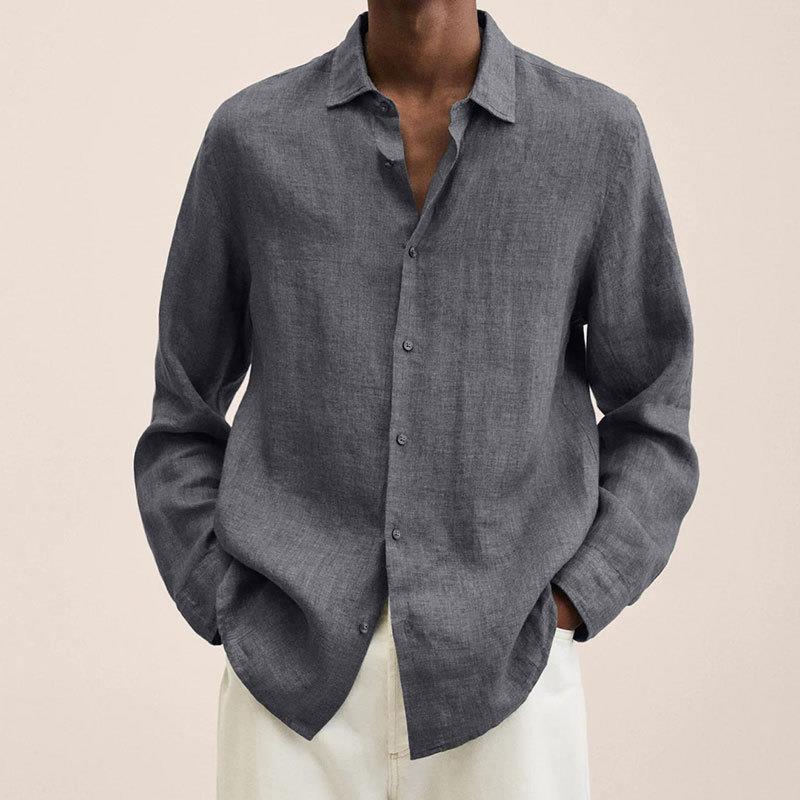 Lucas - Chemise en Lin Homme Classique avec Col Rabattu et Manches Longues