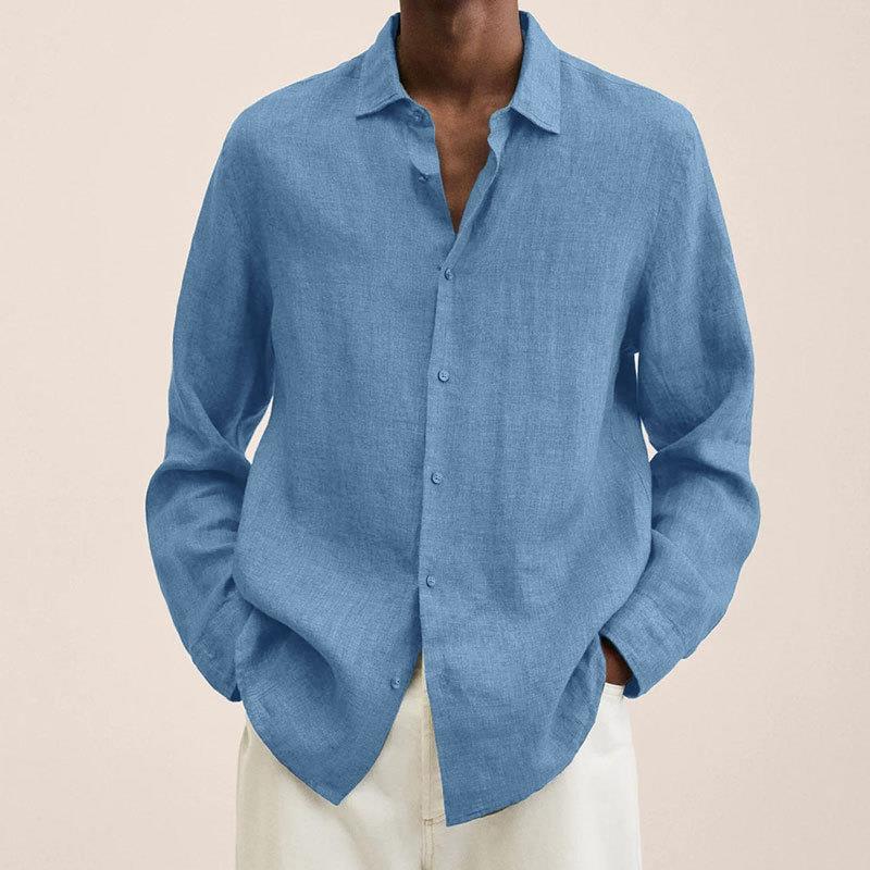 Lucas - Chemise en Lin Homme Classique avec Col Rabattu et Manches Longues