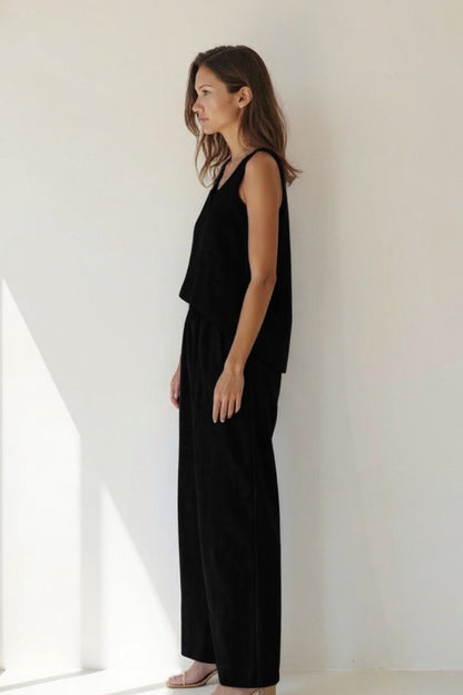 Ensemble Décontracté Sans Manches | Haut Dos Détail Crochet | Pantalon Large